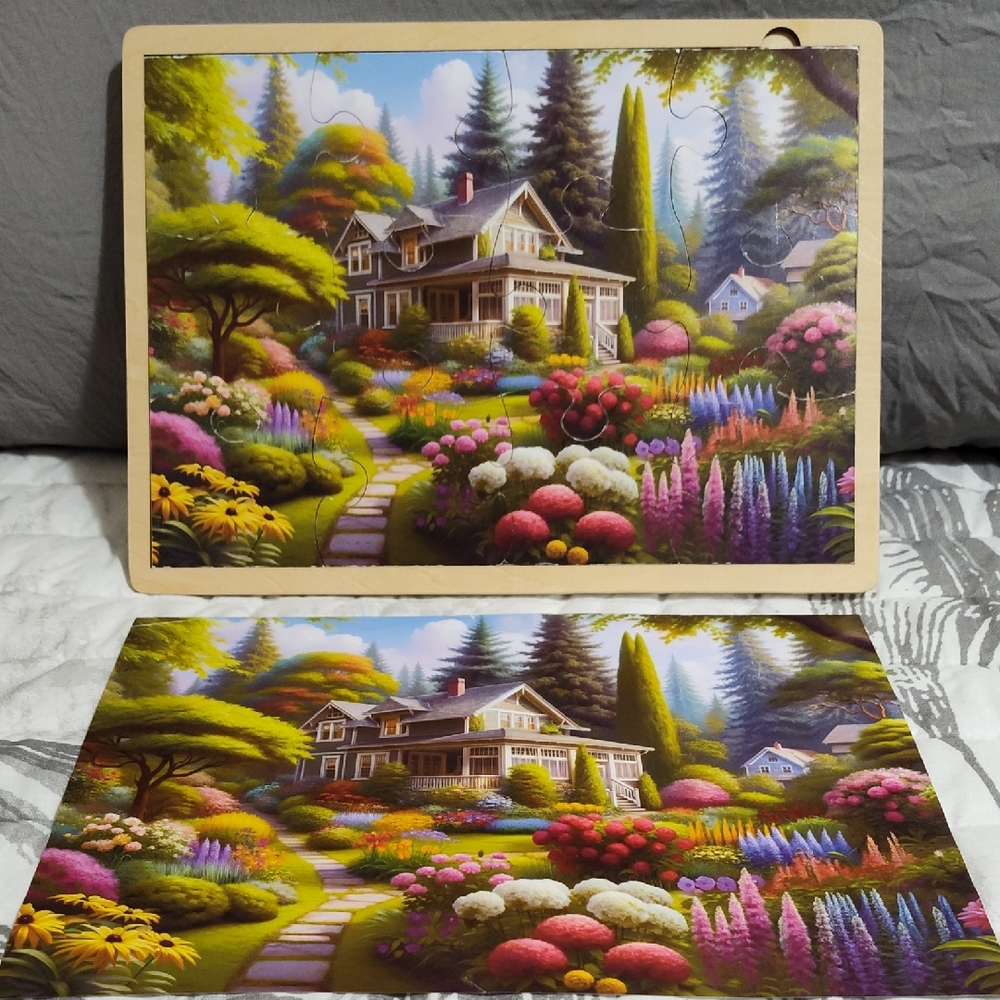 ⚡2/$20 Dementia Puzzle "Charming Garden Landscape" 12 Lrg Wooden Pieces